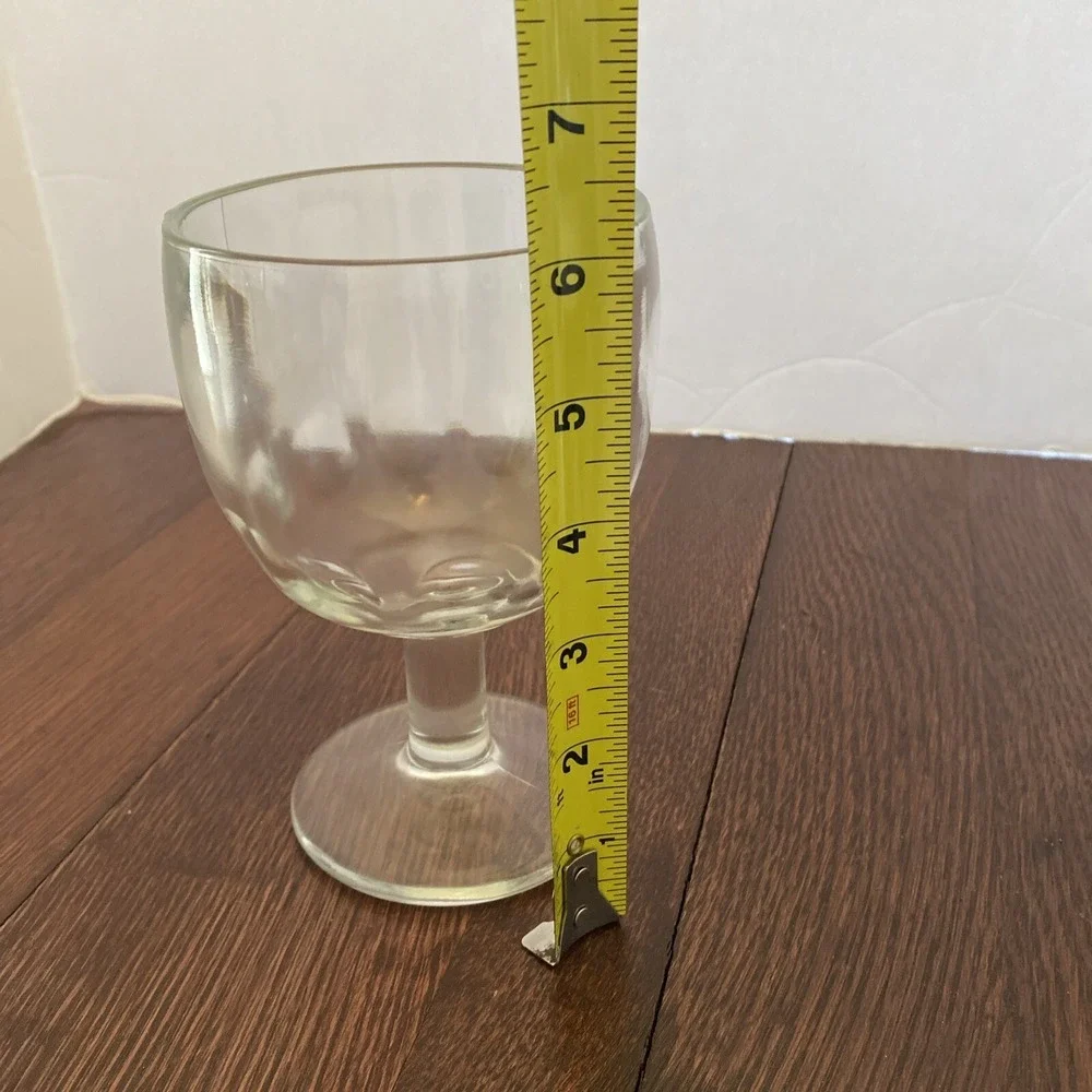 Vintage Clear Glass Thumbprint Goblet Schooners Thick‎ Glass Wide Base